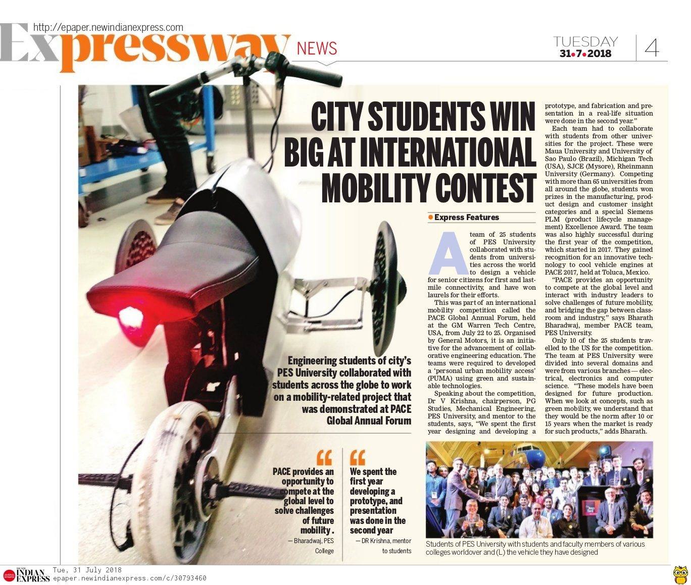 PES University students in the media