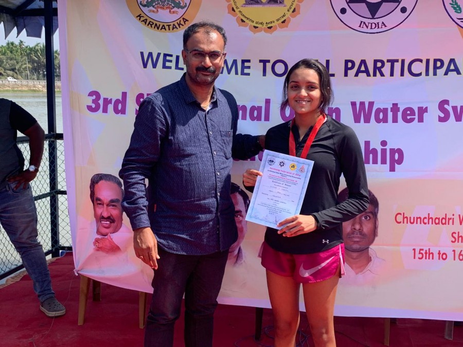 Inchara wins gold medal in national swimming championship