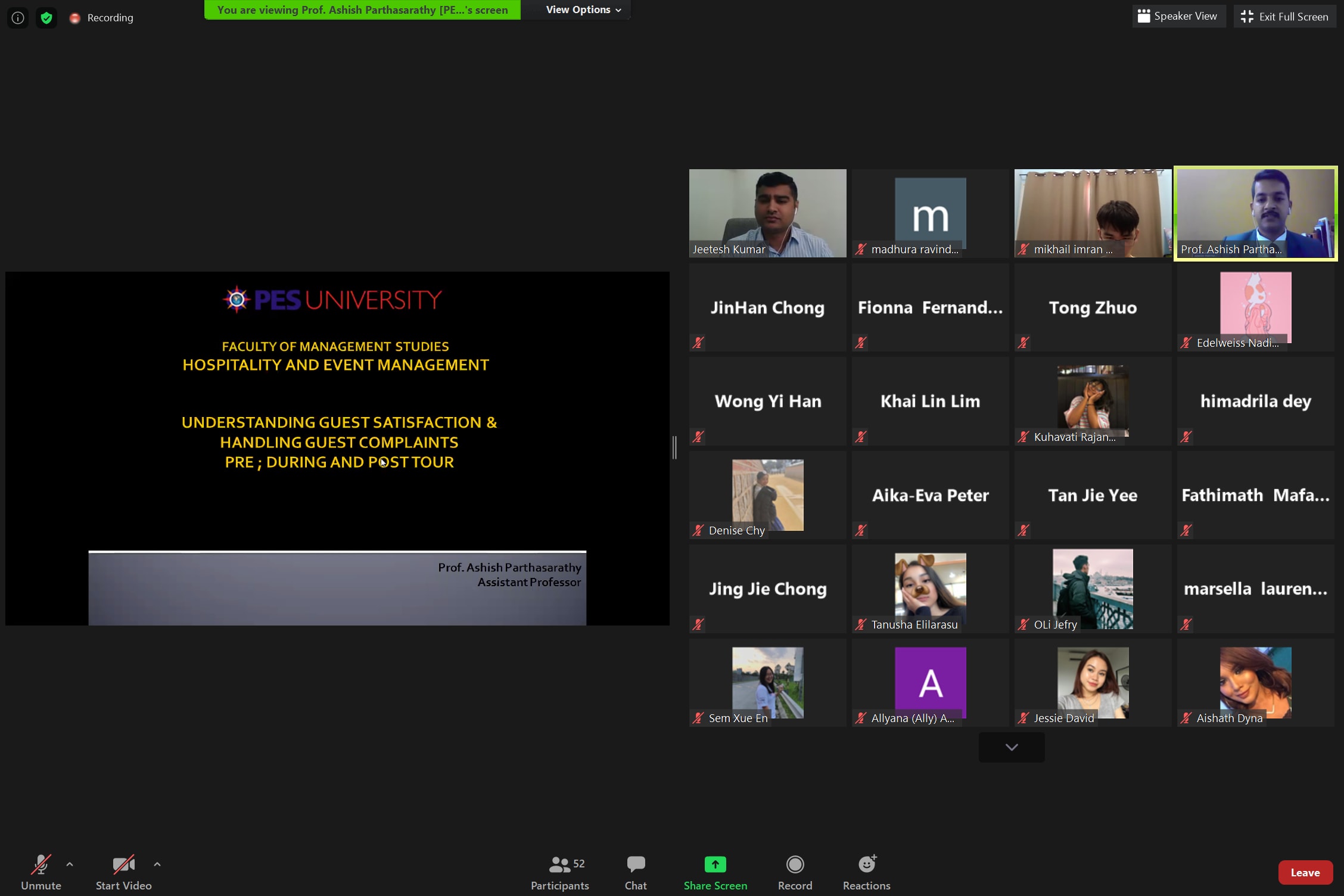 Faculty Outreach: Online session on guest satisfaction in hospitality industry