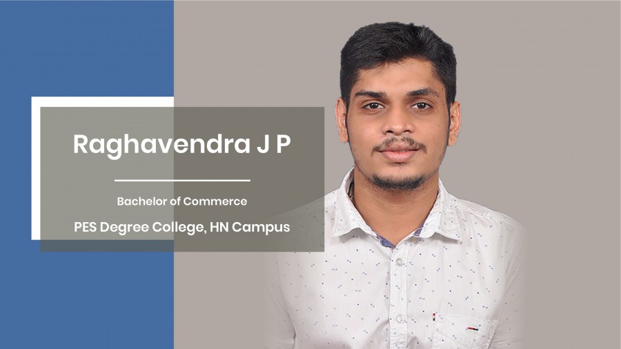 Raghavendra J P from PES Degree College, Hanumanthanagar Campus has secured the Fifth Rank in B. Com in the final exam conducted by Banglore University
