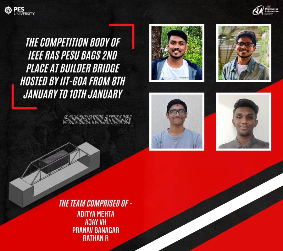 IEEE RAS PESU has bagged the 2 nd place in Bridge Building Competition 2022 @ IIT Goa