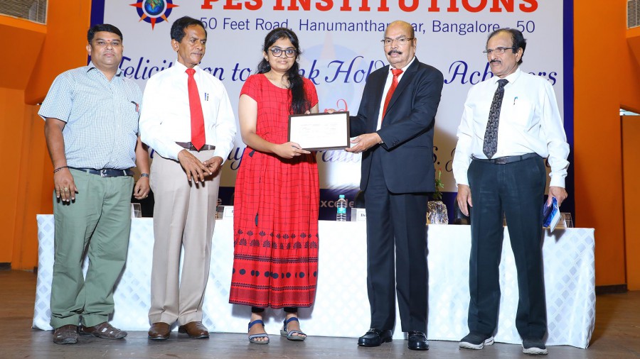 Ms. Anushree awarded cash prize of Rs. One Lakh for securing 6th Rank during the Annual Day Ceremony organized at PES University