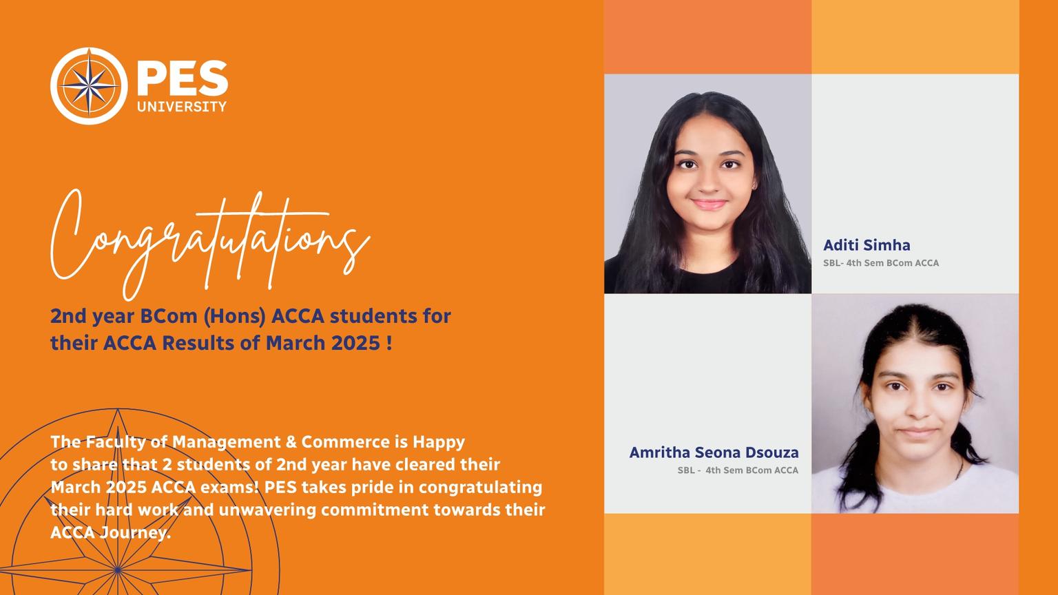 PES congratulates our 2nd year BCom (Hons) ACCA  students for their ACCA Results of March 2025 !