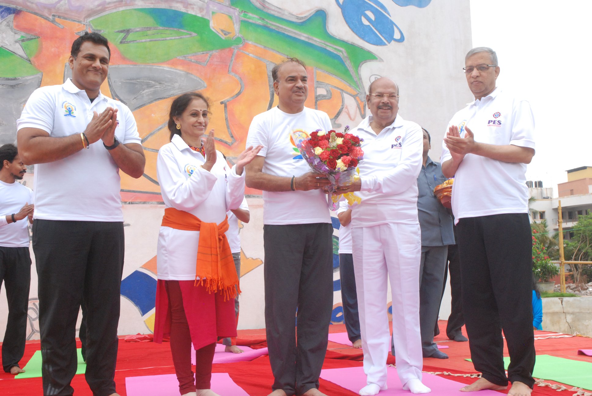 Fourth International Yoga Day at PES University on June 21, 2018 at 6:45 am.