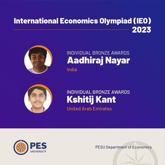 Students trained by PES University emerge winners at International Economics Olympiad 2023 held at Greece