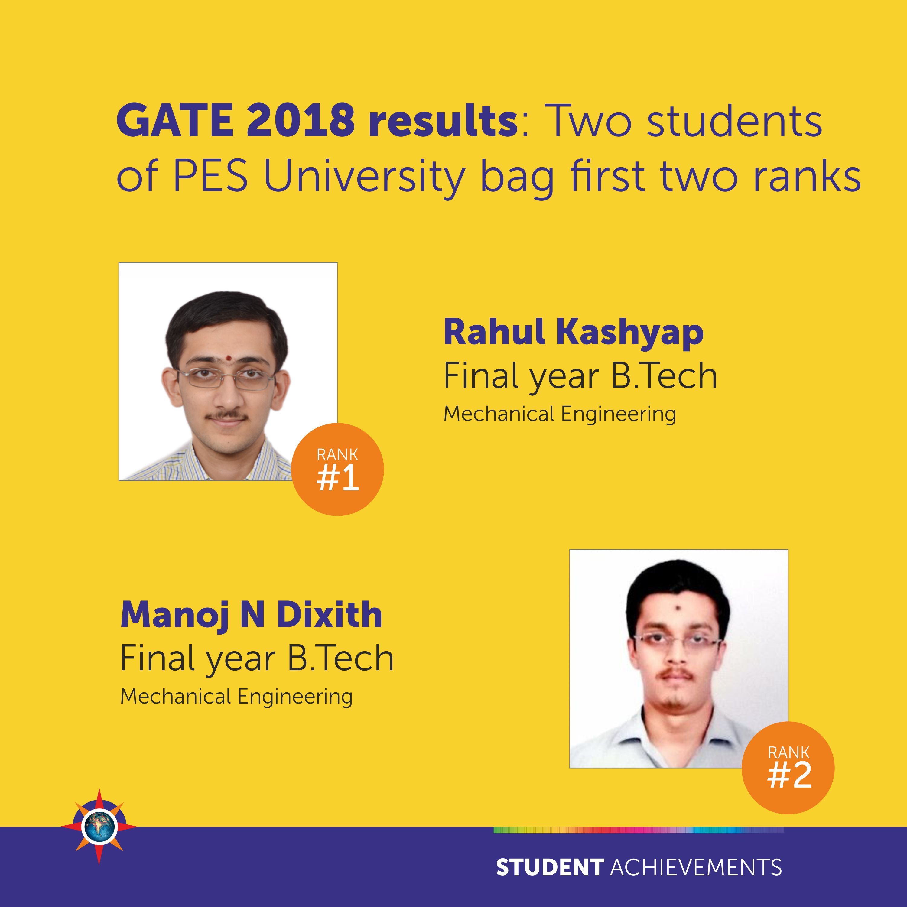 GATE 2018 results: Two students of PES University bag first two ranks