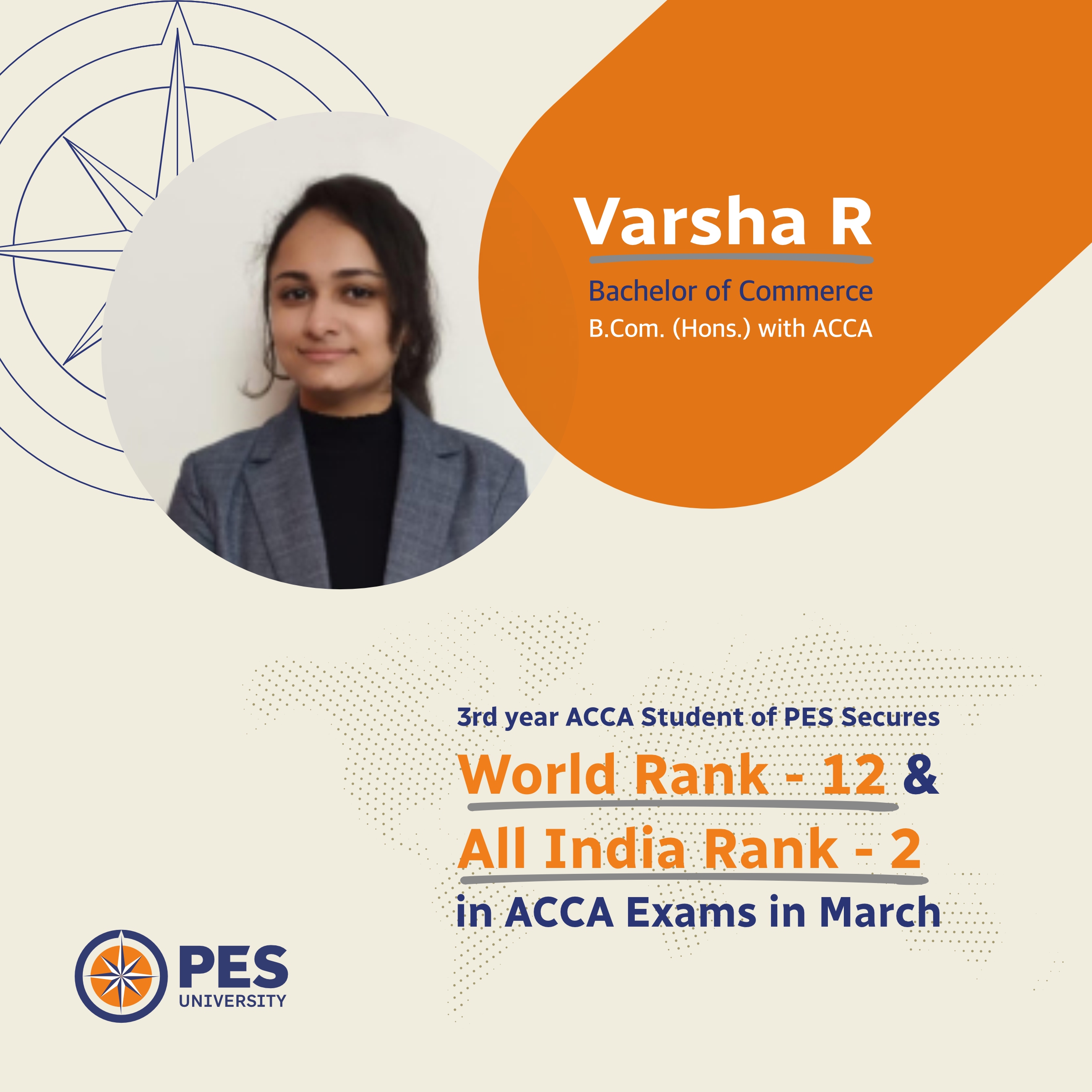 3rd year ACCA Student of PES Secures World Rank 12 & All India Rank-2 in ACCA Exams in March